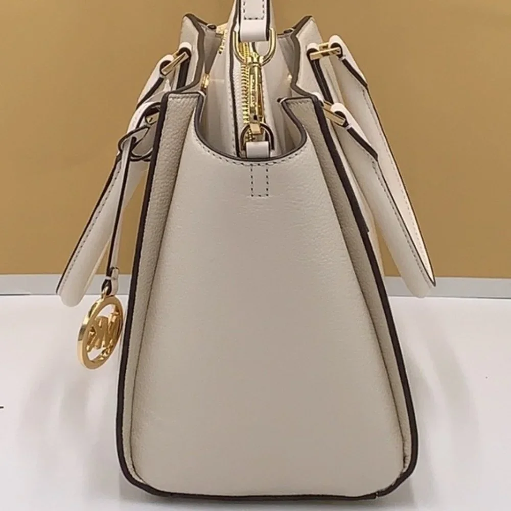 Michael Kors Daria Large Satchel Bag Leather Light Cream